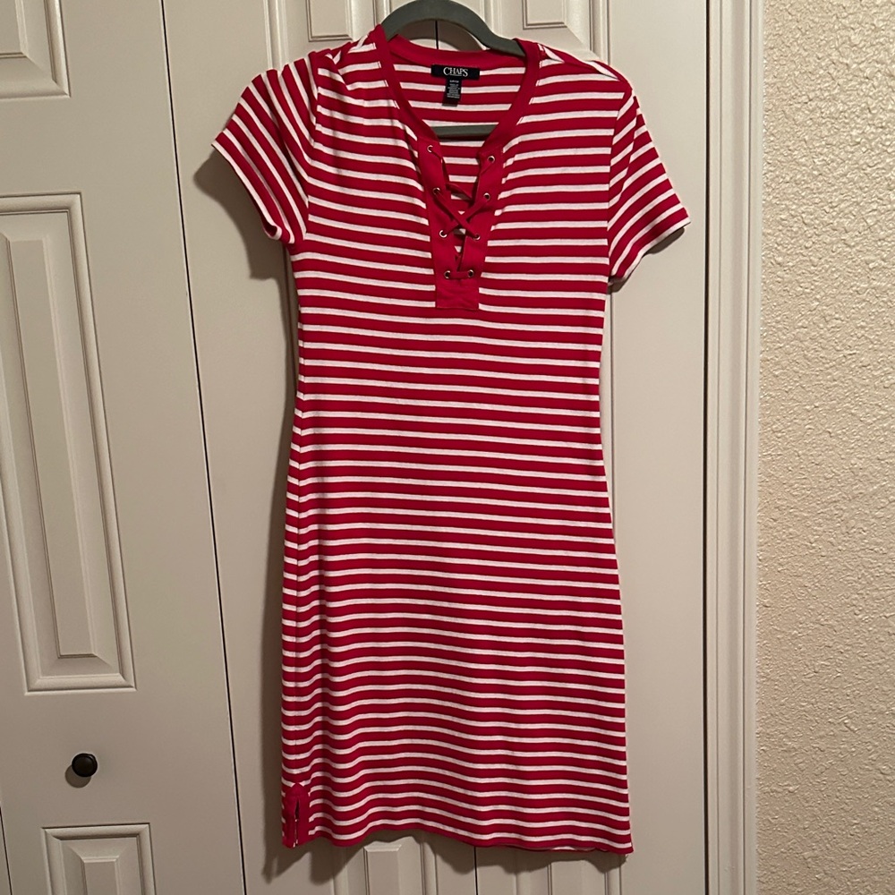 Chaps Red and White Striped Dress